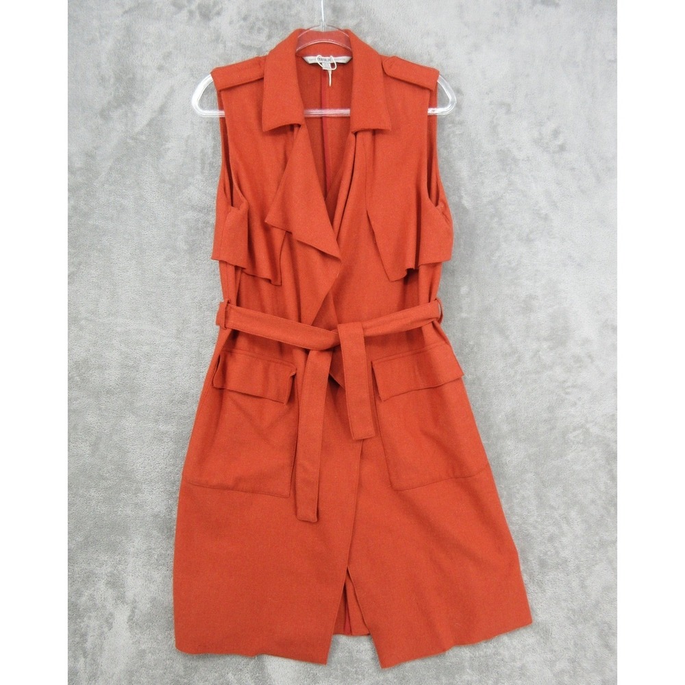 Zara Vest Womens Medium Orange Wool Blend Belted Trench Pockets City Career Chic